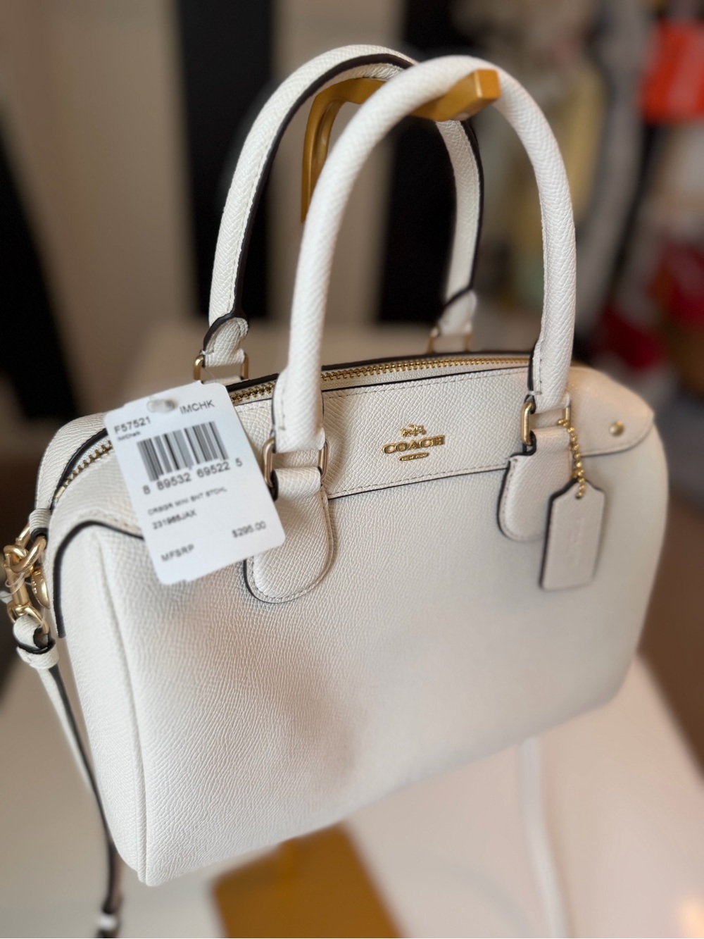 Coach Mini Bennett Satchel Chalk White Crossgrain Leather Gold Hardware F57521